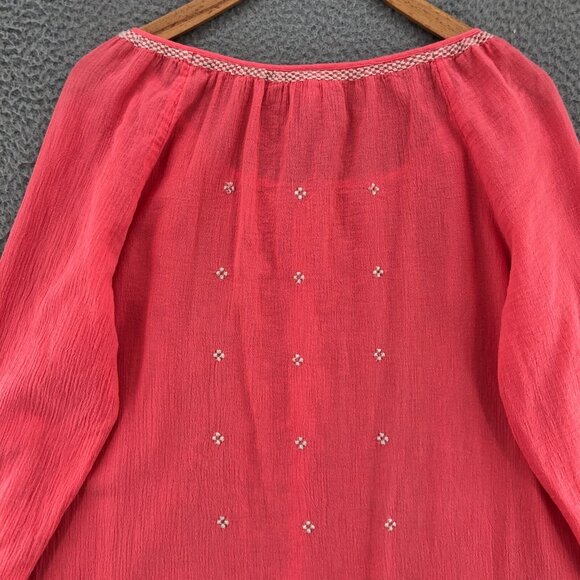 J Jill Top Womens Small Pink Gauzy Embroidered Button Up Long Sleeves Peasant - Picture 4 of 11